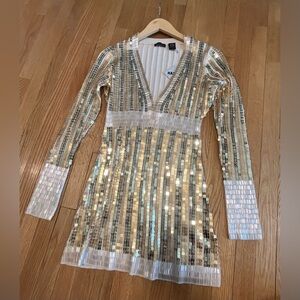 NWT - Moda International Gold Sequin Mini Dress, silk/cotton lining, never worn!